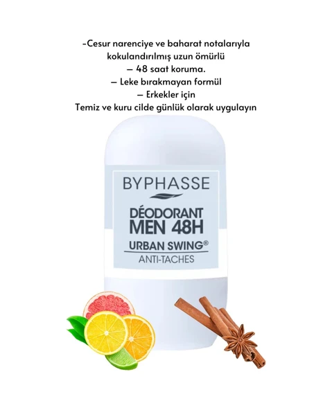 BYPHASSE 48H Men Roll-on Deodorant Urban Swing 50ml - Resim 3