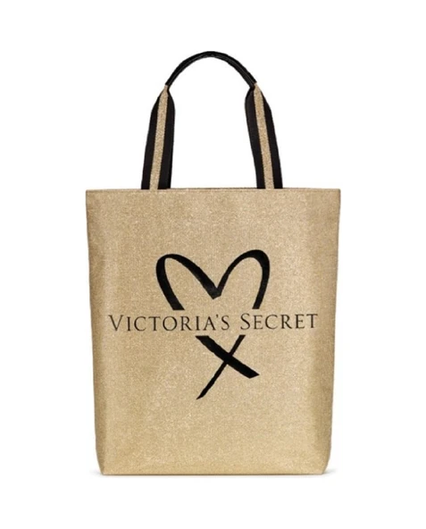 Victoria's Secret Vs Official Fashion Show Glamour Glitter Gold Tote With Heart Logo ürün görseli 1