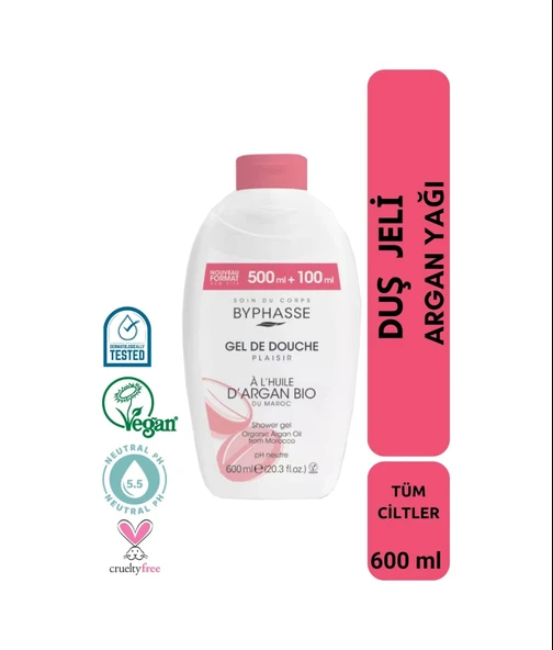 BYPHASSE Plaisir Organik Argan Yağı Duş Jeli 600ml ürün görseli 1
