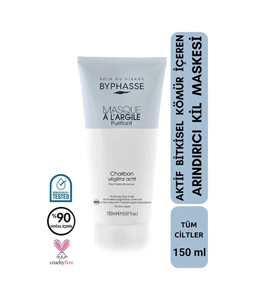 BYPHASSE Aktif Bitkisel Kömür İçeren Arındırıcı Kil Maskesi 150ml ürün görseli 1