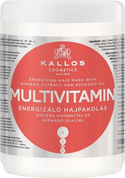 Kallos Cosmetics Multivitamin 1000ml Ginseng Özü Ve Avakado Yağı Içeren Enerji Verici Saç Bakım Maskesi ürün görseli 1