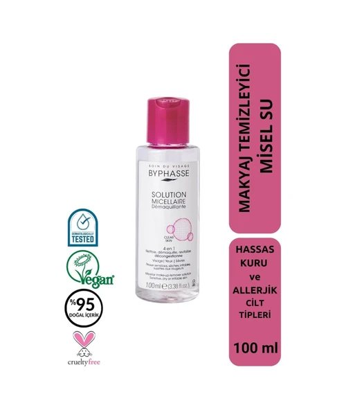 BYPHASSE Micellar Yüz ve Makyaj Temizleyici  Misel Su Kuru,Hassas ve Allerjiye Meyilli Ciltler 100ml ürün görseli 1