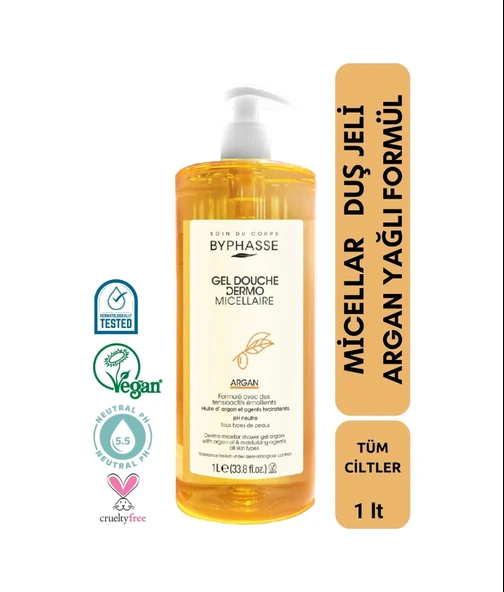 BYPHASSE Dermo Micellar Argan Oil Duş Jeli Tüm Ciltler İçin 1000ml ürün görseli 1