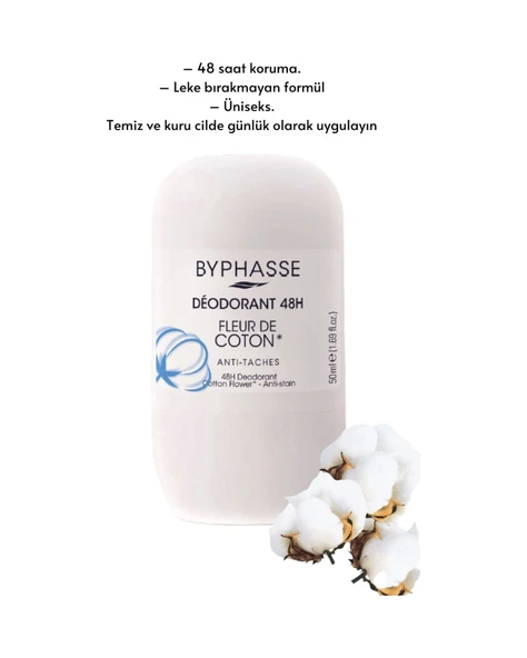 BYPHASSE 48H Roll-on Deodorant Cotton Flower 50ml - Resim 3