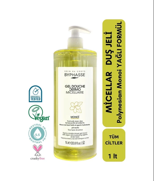 BYPHASSE Dermo Micellar Monoi Oil Duş Jeli Tüm Ciltler İçin 1000ml ürün görseli 1