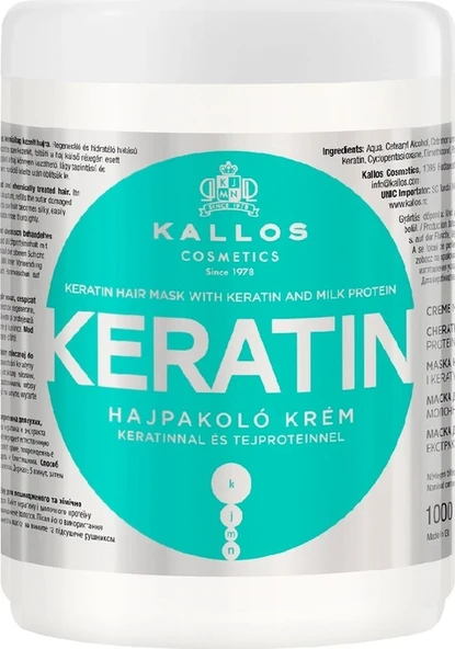 Kallos Cosmetics Keratinli Ve Süt Proteinli Keratin 1000ml Saç Maskesi Kuru, Hasarlı, Kimyasal Işlem Görmüş Saçlar ürün görseli 1