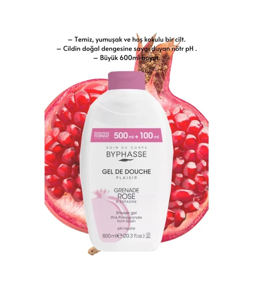 BYPHASSE Plaisir Pomegranate Pembe Nar Duş Jeli 600ml - Resim 2