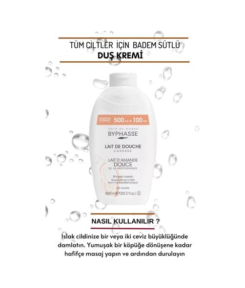 BYPHASSE Caresse Tatlı Badem Sütlü Kremli Duş Jeli 600ml - Resim 3