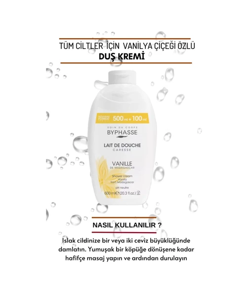 BYPHASSE Caresse Vanilya Çiçeği Özlü Kremli Duş Jeli 600ml - Resim 3