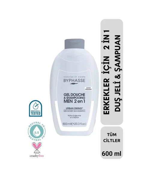 BYPHASSE Erkekler İçin 2 İN 1 Duş Jeli & Şampuan Urban Swing For Men 600ml ürün görseli 1