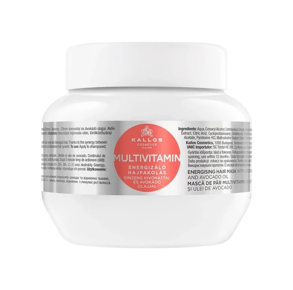 Kallos Cosmetics Multivitamin Energizing Ginseng Özü Ve Avakado Yağı Içeren Enerji Verici Saç Bakım Maskesi 275ml ürün görseli 1