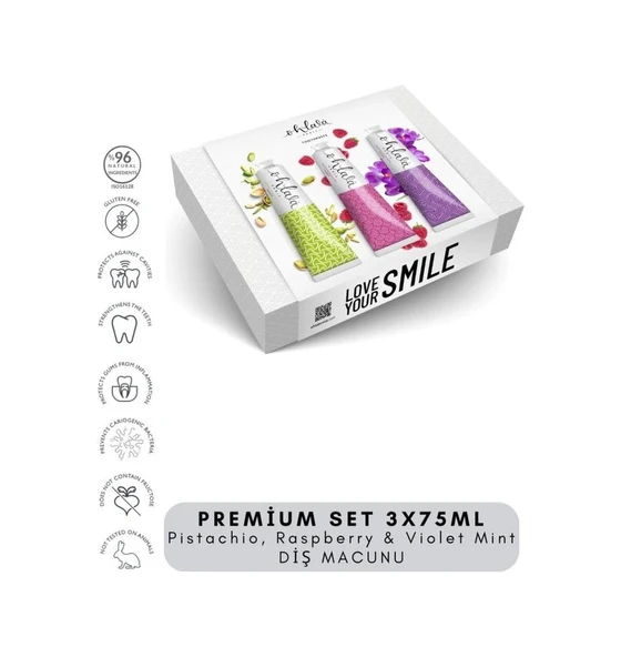 OHLALA Pistachio, Raspberry & Violet Mint Premium Set 3 x 75 ml Diş Macunu - Resim 2