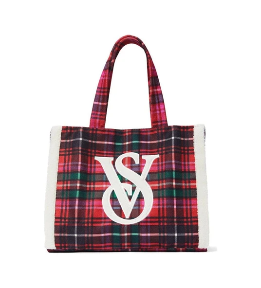 Victoria's Secret Kenarları Polarlı Ekoseli Tote Çanta ürün görseli 1