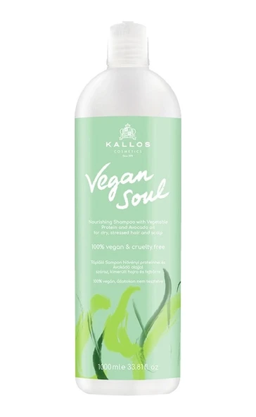 Kallos Cosmetics Vegan Soul 1000ml Kuru Yıpranmış Saçlara Bitkisel Protein Ve Avokado Yağlı Besleyici Vegan Şampuan ürün görseli 1
