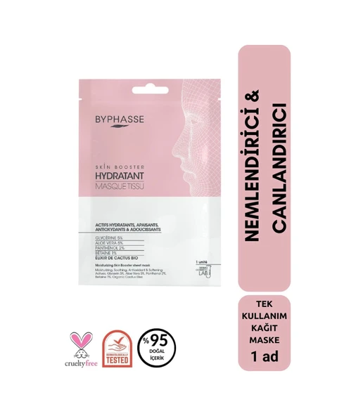 BYPHASSE Nemlendirici ve Canlandırıcı Skin Booster Kağıt Yüz Maskesi 1ad ürün görseli 1