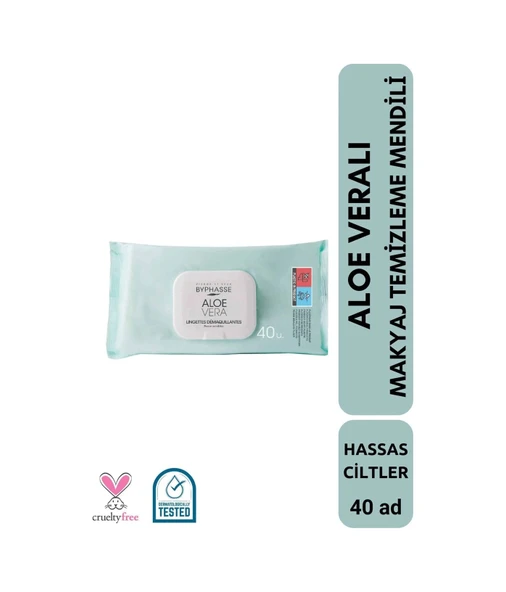BYPHASSE Aloe Veralı Makyaj Temizleme Mendili Hassas Ciltler 40 adet ürün görseli 1