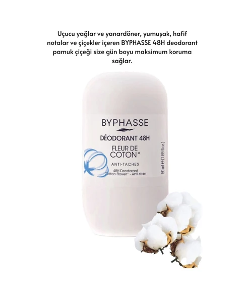 BYPHASSE 48H Roll-on Deodorant Cotton Flower 50ml - Resim 2
