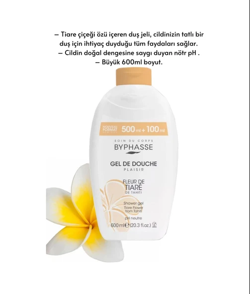 BYPHASSE Plaisir Tiare Çiçeği Duş Jeli 600ml - Resim 2