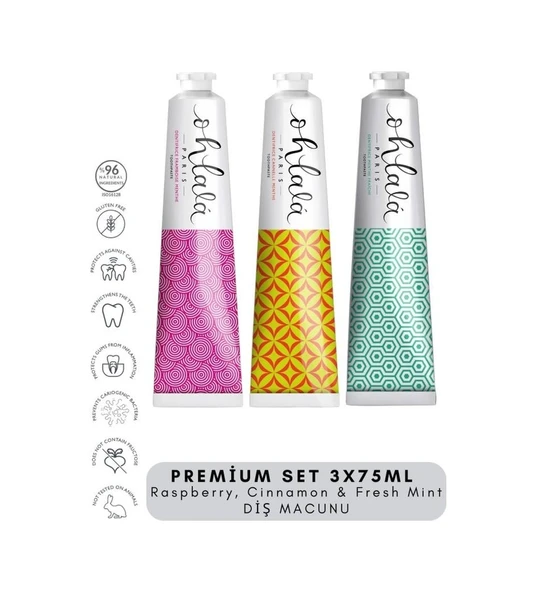 OHLALA Raspberry, Cinnamon & Fresh Mint Premium Set 3 x 75 ml Diş Macunu ürün görseli 1