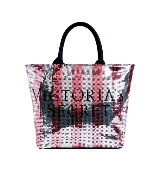 Victoria's Secret Vs İkonik Desen Pembe Gümüş Pullu Payet İşlemeli Carryall Tote ürün görseli 1