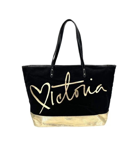 Victoria's Secret VS Siyah Gold Kanvas Tote Seyahat Çantası ürün görseli 1
