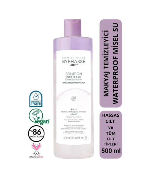 BYPHASSE Micellar Çift Fazlı Yüz ve Makyaj Temizleyici Tüm Ciltler 500ml ürün görseli 1