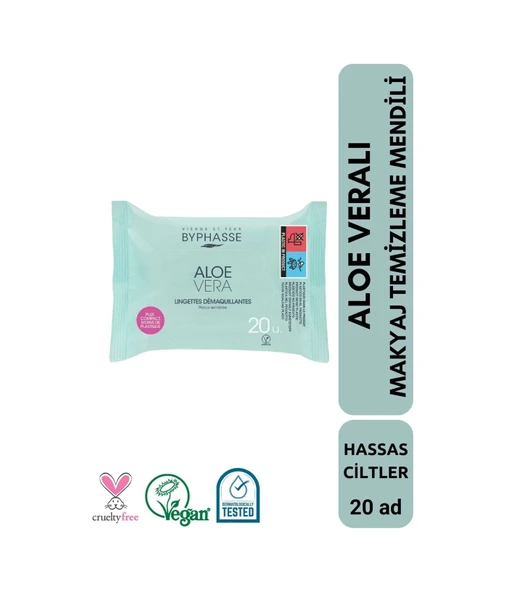 BYPHASSE Aloe Veralı Makyaj Temizleme Mendili Hassas Ciltler 20 adet ürün görseli 1