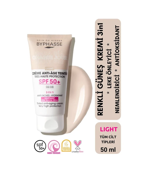 BYPHASSE Anti-aging Renkli Sıvı Güneş Kremi Light Renk- Yeni Nesil Güneş Filtreli Hibrit Formül 50ml ürün görseli 1