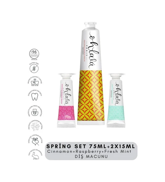 OHLALA Cinnamon 75 ml + Fresh Mint 15 ml + Raspberry mint 15 ml Spring Set Diş Macunu ürün görseli 1