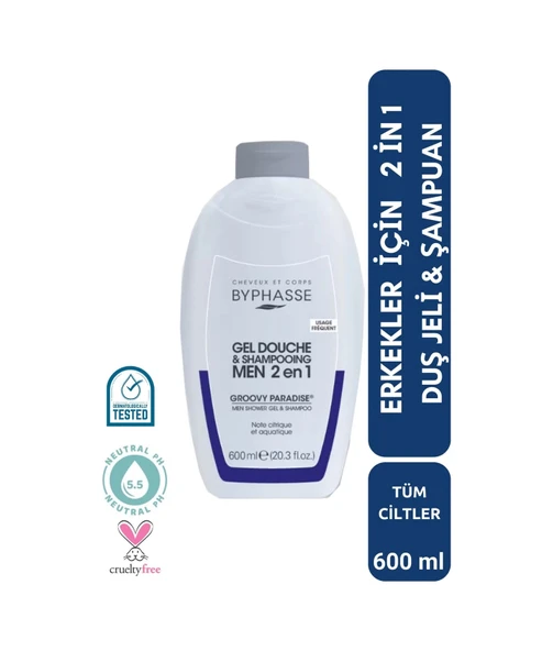 BYPHASSE Erkekler İçin 2 İN 1 Duş Jeli & Şampuan Grovy Paradise For Men 600ml ürün görseli 1