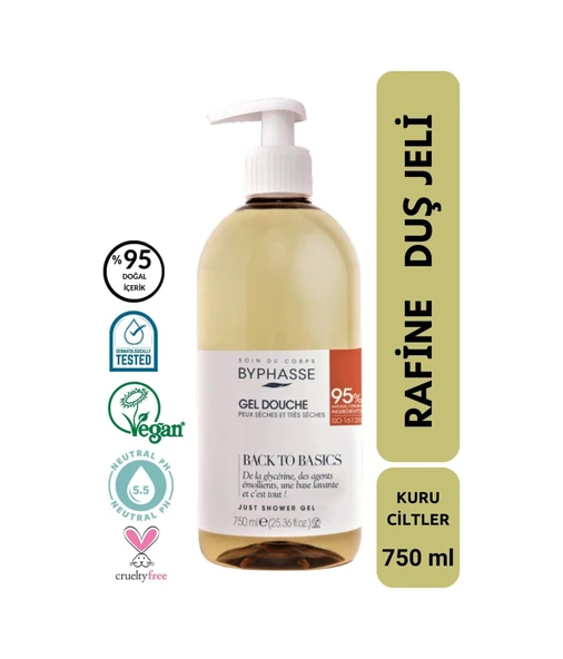 BYPHASSE Back To Basics Rafine Duş Jeli Kuru ve Çok Kuru Cilt Tipleri 750ml ürün görseli 1