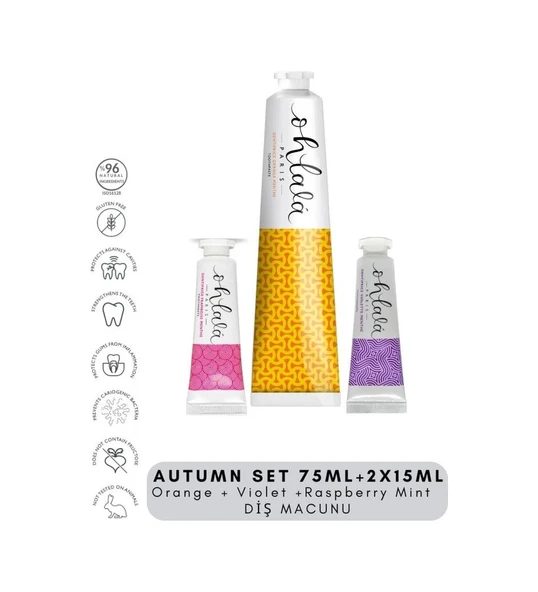 OHLALA Orange Mint 75 ml + Violet Mint 15 ml + Raspberry mint 15 ml Autumn Set Diş Macunu ürün görseli 1