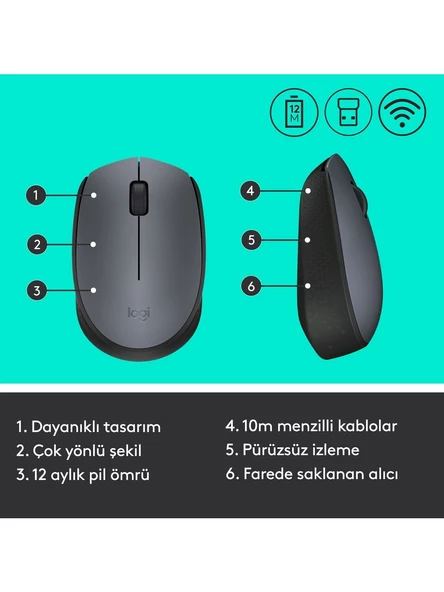 LOGITECH M170 KABLOSUZ MOUSE - Resim 4