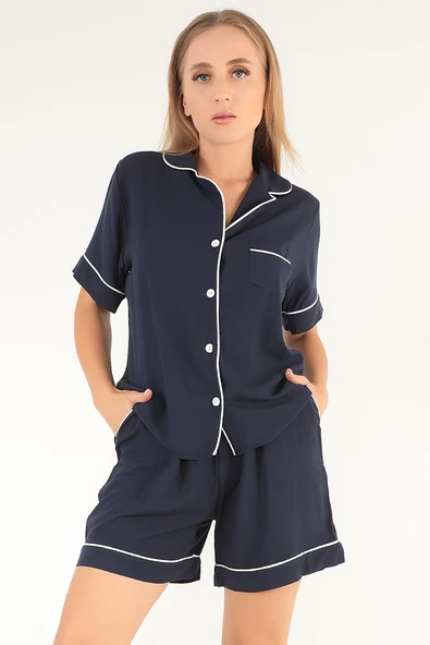 DoReMi Lacivert Kısa Kollu Kadın Şortlu Pijama Takım ürün görseli 1