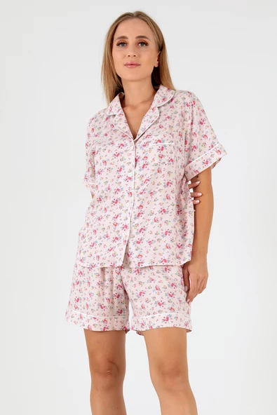 DoReMi Pink Floral Kısa Kollu Kadın Şortlu Pijama Takım ürün görseli 1