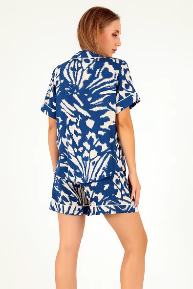 DoReMi Blue Patterned Kısa Kollu Kadın Şortlu Pijama Takım - Resim 3