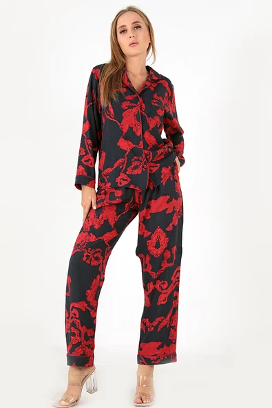 DoReMi Red Flowers Uzun Kollu Kadın Pijama Takım ürün görseli 1