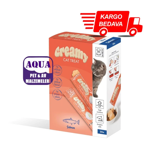 M-Pets Creamy Somonlu Kedi Ödülü 15 Gr 25'li Paket - Kedi Ödül Maması  Somon Balıklı 25 Adet Sıvı Krem Mama ürün görseli 1