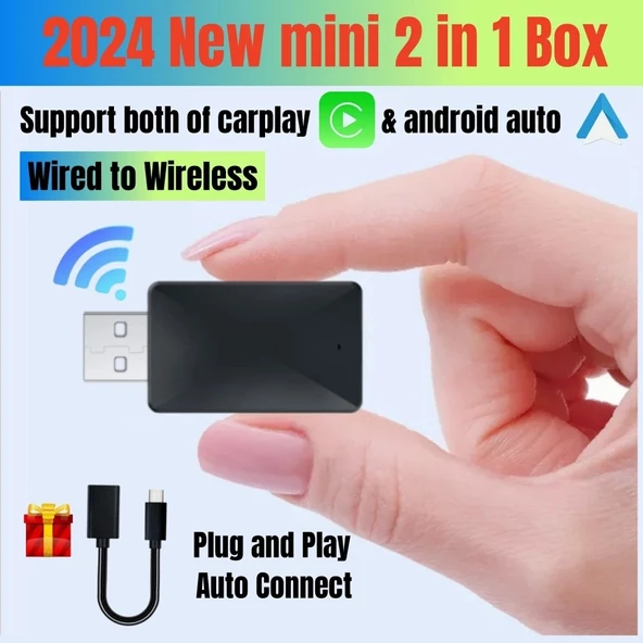 Araç Içi Apple Android Cihazlar Için 2in1 Usb Mini Carplay Adaptörü ürün görseli 1