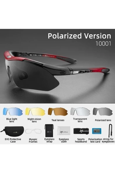 Rockbros Polarize %100 UV korumalı Kırmızı 5 LENSLİ Bisiklet Spor Dağ Kayak Gözlüğü ürün görseli 1