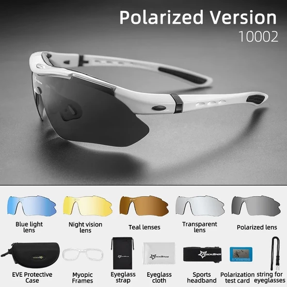 Rockbros Polarize %100 UV korumalı Beyaz 5 LENSLİ Bisiklet Spor Dağ Kayak Gözlüğü ürün görseli 1