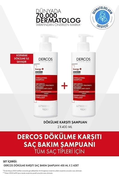 Vichy Dercos Saç Dökülme Karşıtı Saç Bakım Seti: Dökülme Karşıtı Şampuan 400 mlx2- Tüm Saç Tipleri ürün görseli 1