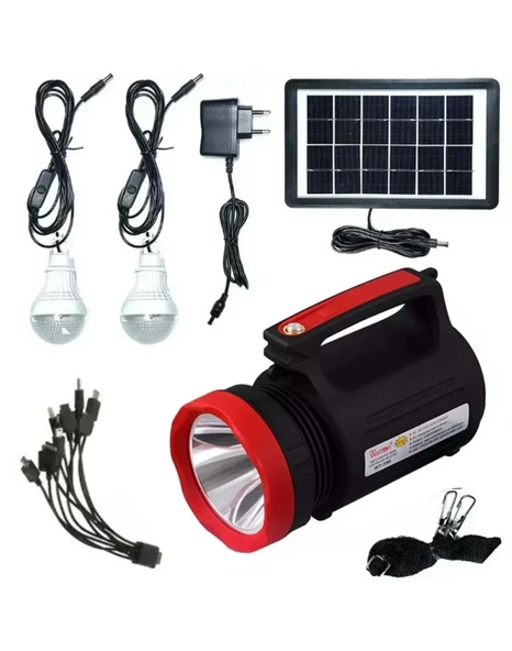 WATTON Solar Şarjlı 4V 5A Ledli El Feneri Lamba Seti Güneş Enerji Panelli 2 Ampullü ürün görseli 1