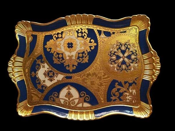 Royking Small Carded Dikdörtgen Tepsi Gold-Lacivert 43x30 cm VL-62 ürün görseli 1