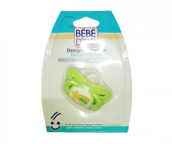 Bebedor 6+ Ay Desenli Silikon Damaklı Uçlu Emzik - Yeşil ortası saı desenli ürün görseli 1