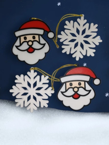 Yılbaşı Çam Ağacı Süsleri Noel Baba x2, Kar Tanesi x 2 ürün görseli 1