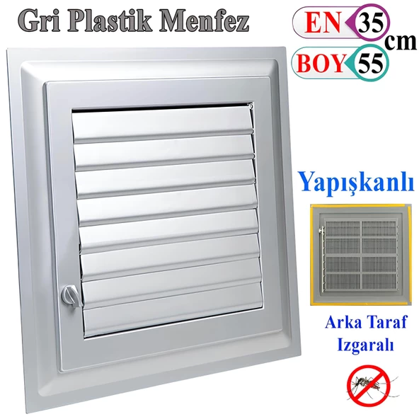 Menfez Banyo Wc Tuvalet Havalandırma Plastik Panjur Gri 35x55 CM ürün görseli 1