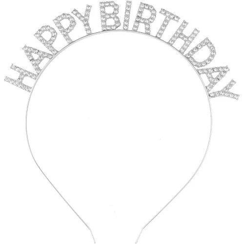 Periboia Gümüş Kristal Taşlı Happy Birthday Tacı ürün görseli 1