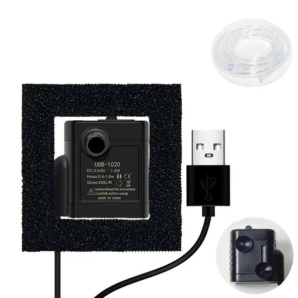 Usb Mini Akvaryum 3.5/9V  1-3W Dalgıç Su Pompası - Resim 4