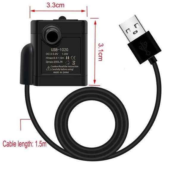 Usb Mini Akvaryum 3.5/9V  1-3W Dalgıç Su Pompası - Resim 2